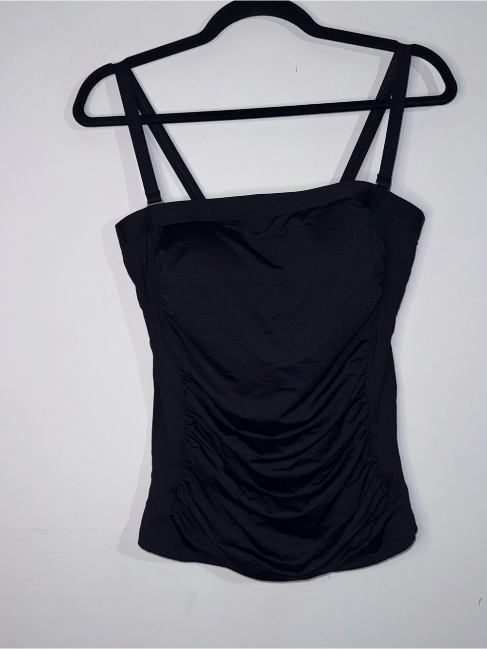 Lands’ End Black Tummy Control Tankini Top Size 6 Ruched Adjustable Strap Swim